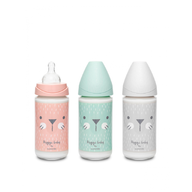 BIBERON VIDRIO BOCA ANCHA TETINA REDONDA SUAVINEX 3 POSICIONES 240 ML